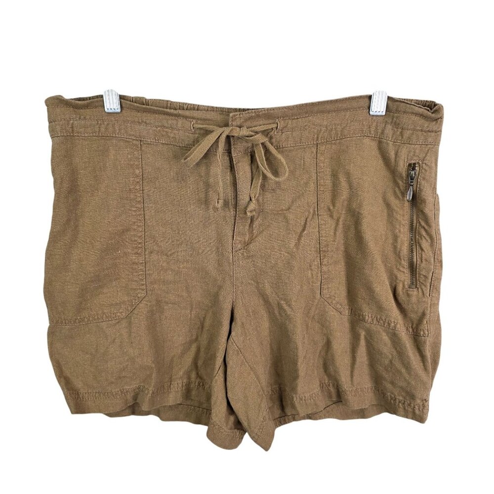 Womens Supplies Brown Sybil Linen Blend Solid Shorts Drawstring 5" Inseam 12